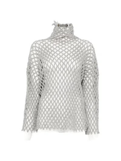 Sportmax Open-knit Funnel-neck Sweater In Grey