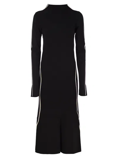 Sportmax Operoso Tight Fitting Viscose Blend Crepe Knit Dress In Black
