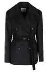 Sportmax Wool Orchis Coat Waist Belted Double-breasted Sleeves Lapels In Black