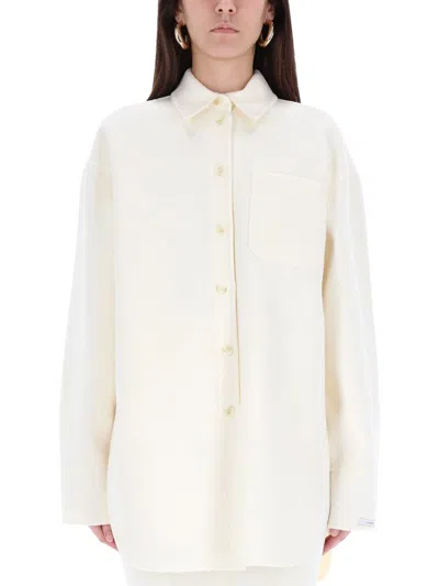 Sportmax Oversized Shirt Long Sleeves Chest Pocket In Neutral