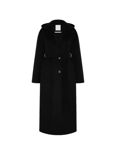 Sportmax Olmo Hooded Belted Wool-felt Coat In Black
