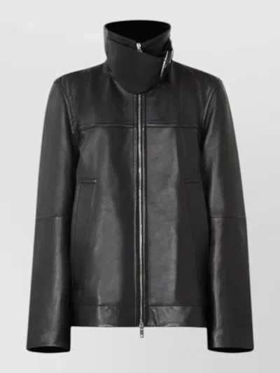 Sportmax Oversized Lambskin Leather Coat Stand Collar In Black