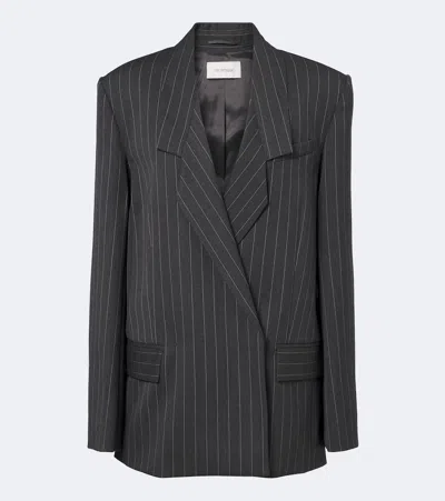 Sportmax Oversized Pinstriped Wool-blend Blazer In Gray