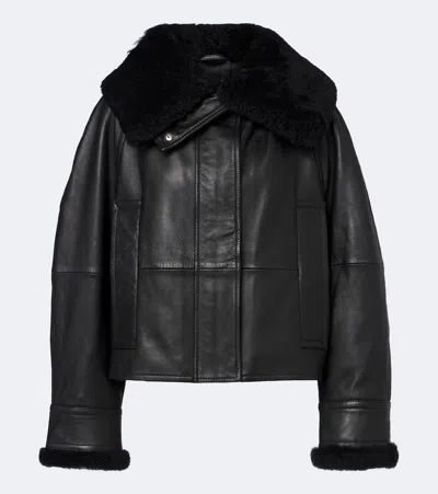 Sportmax Padded Shearling-trimmed Leather Jacket In Black