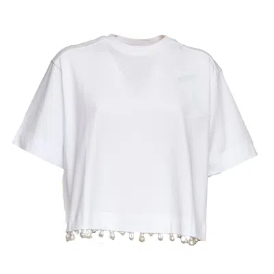 Sportmax Palmas Baroque Pearl Embroidered T-shirt In White