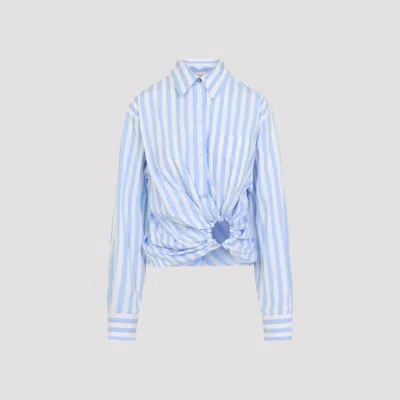 Sportmax Cropped Striped Cotton Shirt Cutout Detail In Blue
