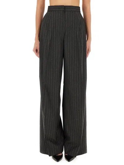 Sportmax Wide-leg Tailored Pants With Vertical Pinstripes In Gray