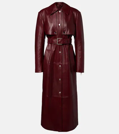 Sportmax Paste Leather Trench Coat In Burgundy