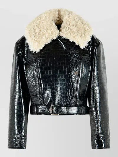 Sportmax Patent Faux Fur Coat In Black