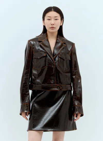 Sportmax Patent-finish Wool Jacket In Brown