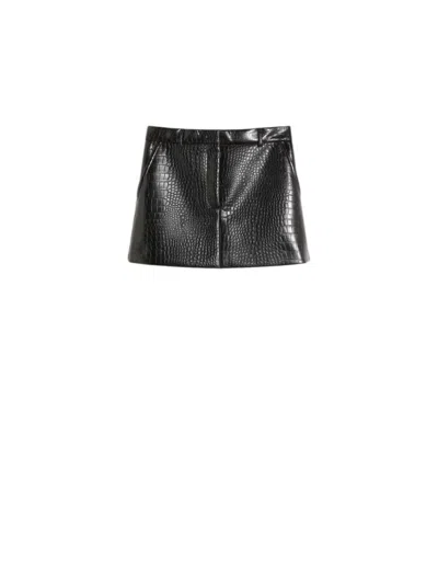 Sportmax Crocodile Effect Patent Leather Mini Skirt In Black