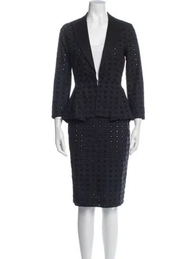 Pre-owned Sportmax Patterned Cutout Accent Skirt Suit In Blue