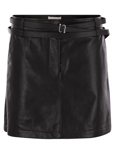 Sportmax Patto Short Leather Skirt In Black