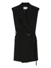 Sportmax Long Double-breasted Black Jacket With Belt In Black