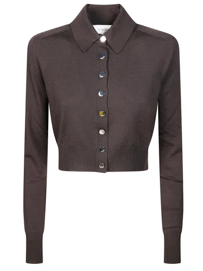 Sportmax Perseo Ribbed Metallic Button Cardigan In Brown