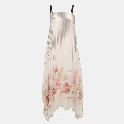 Pre-owned Sportmax Pink Stripe And Floral Print Cotton Asymmetric Midi Dress M