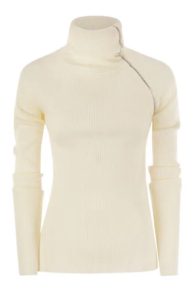 Sportmax Pinna - High-neck Jumper With Zip In Neutral