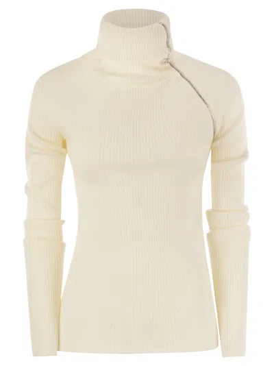 Sportmax Pinna High Neck Jumper With Zip In White