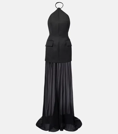 Sportmax Pinne Silk-trimmed Maxi Dress In Black