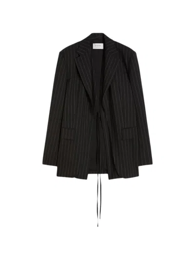 Sportmax Pinstripe Tie-fastening Blazer In Black