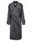Sportmax Pinstripe Wool Coat With Double-breasted Closure And Removable Belt In Gray