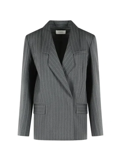 Sportmax Pinstriped Double-breasted Blazer In Gray