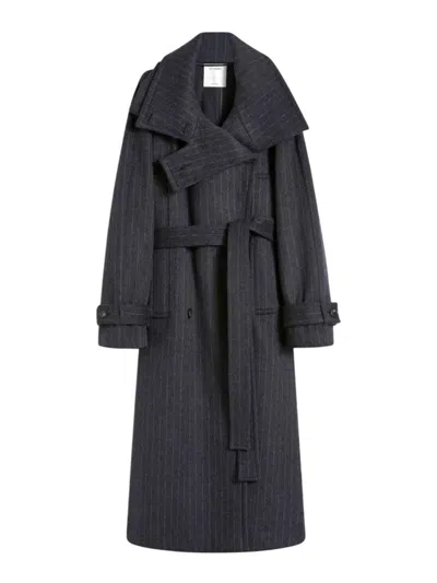 SPORTMAX SPORTMAX PINSTRIPED PURE WOOL TRENCH COAT - RUNWAY - ANTHRACITE