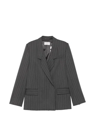 Sportmax Pinstripe-pattern Double-breasted Jacket In Gray