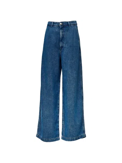 Sportmax Pure Tencel Denim Loose-fit Jeans With Tack Button And Contrasting Stitching In Blue
