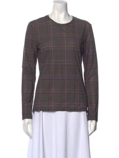 Pre-owned Sportmax Plaid Print Crew Neck Top In Gray