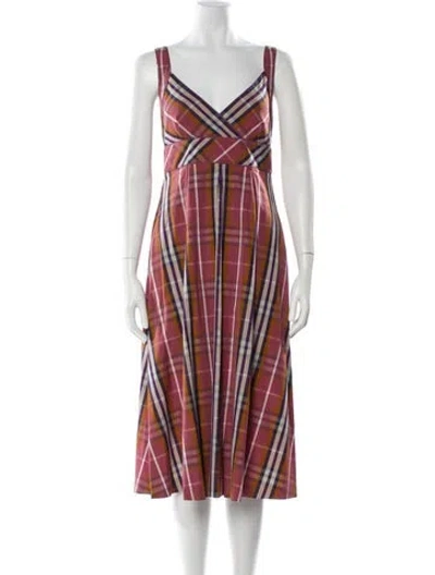 Pre-owned Sportmax Plaid Print Midi Length Dress In Red