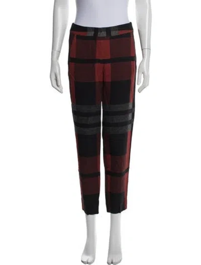 Pre-owned Sportmax Plaid Print Straight Leg Pants In Red
