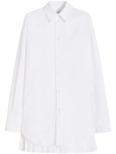 Sportmax Pleated Back Long-sleeved Shirt With Classic Collar In White