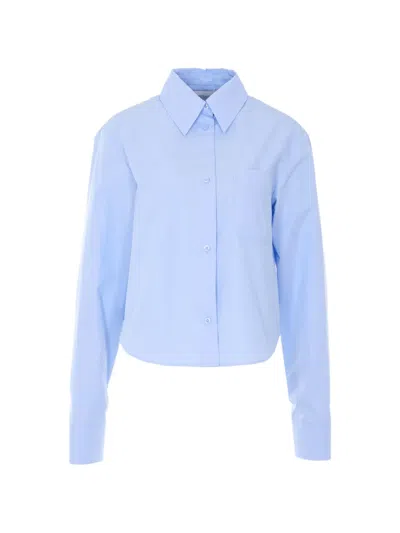Sportmax Pleated Cotton Shirt In Blue