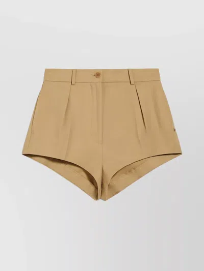 Sportmax Pleated Front Shorts With Belt Loops And Slits In Brown