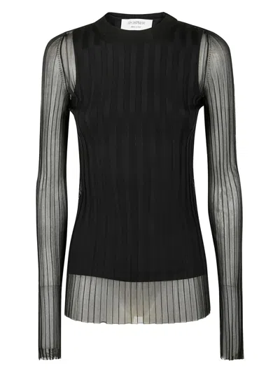 Sportmax Sheer Ribbed Crew Neck Long Sleeve In Black