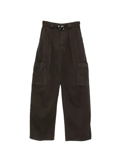 Sportmax Pleated Wide-leg Jeans In Brown