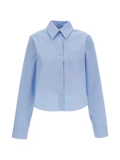 Sportmax Pleated-back Patch-pocket Shirt In Blue