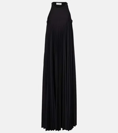 Sportmax Verdier Fluid Plisse Long Dress In Black