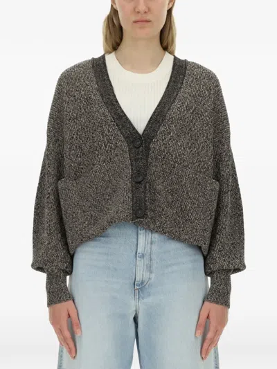 Sportmax Chunky Knit Maxi Cardigan With Deep V-neckline In Gray