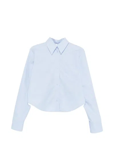 Sportmax Straight Cut Shirt Size 38 With Decorative Pocket In Blue