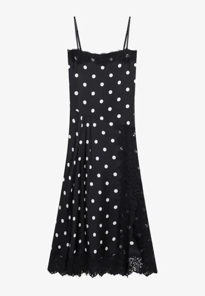 Sportmax Capo Polka Dot Lace Trim Silk Slipdress In Black