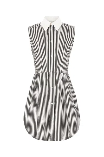 Sportmax Printed Cotton Shirt Dress In Nero