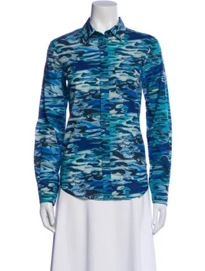 Pre-owned Sportmax Printed Long Sleeve Button-up Top In Blue