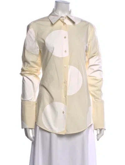 Pre-owned Sportmax Printed Long Sleeve Button-up Top In Neutrals/white