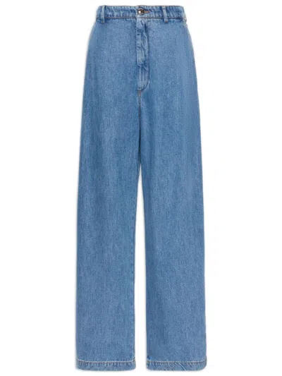 Sportmax Pure Tencel Denim Loose-fit Jeans With Tack Button And Contrasting Stitching In Blue