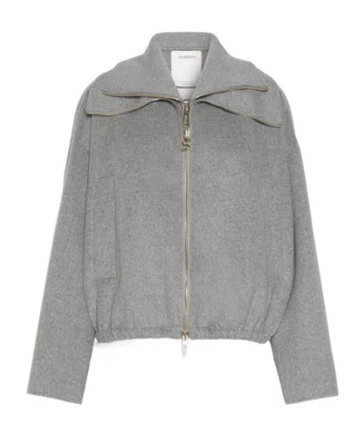 Sportmax Pure Wool Bomber Jacket With Removable Bib In Gray