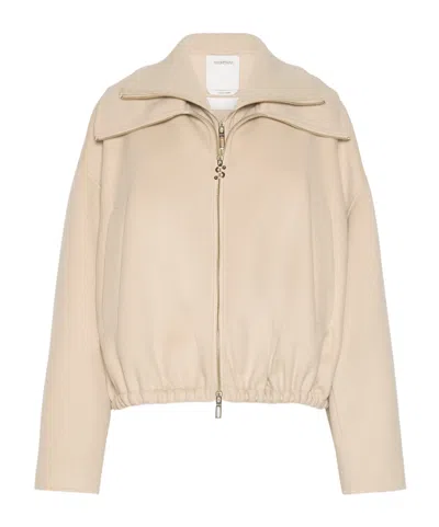 Sportmax Pure Wool Bomber Jacket With Removable Bib In White