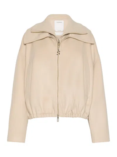 Sportmax Pure Wool Bomber Jacket With Removable Front Insert In Neutral