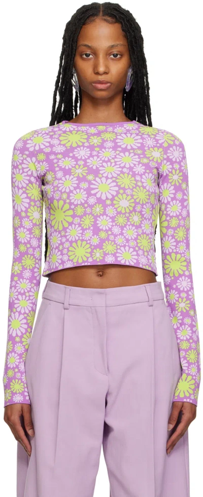 Sportmax Purple Fiorito Long Sleeve T-shirt In 001 Purple